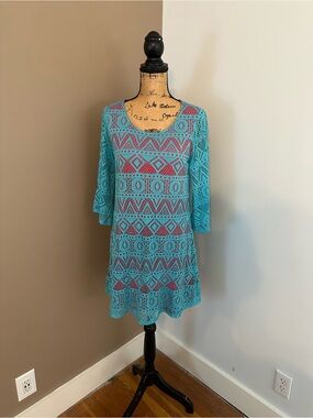 12pm by Mon Ami Women’s Turquoise Crochet Dress SZ M EX COND
